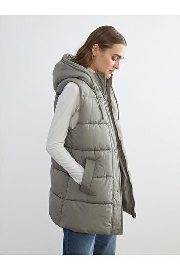 LC Waikiki Khaki Hooded Women's Puffer Vest