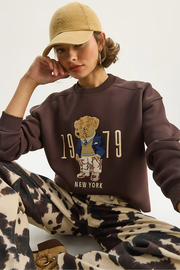 Bianco Lucci Women's Crew Neck Teddy Embroidery Detailed Sweat 10417 60284066
