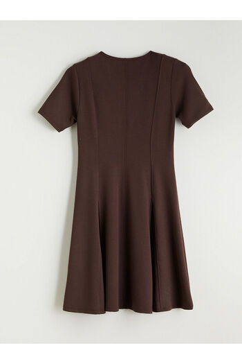 LC Waikiki Brown Collarless Dress with Waist Tie