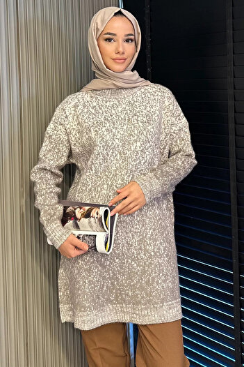julude Mink Crew Neck Double Color Hijab Knitwear Tunic (Fits S-M-L-Xl Sizes.)