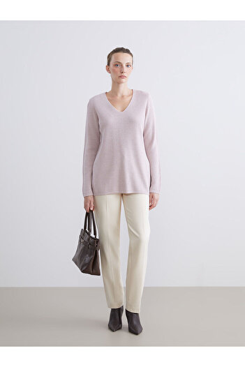 LC Waikiki Lilac V-Neck Women's Knitwear Sweater