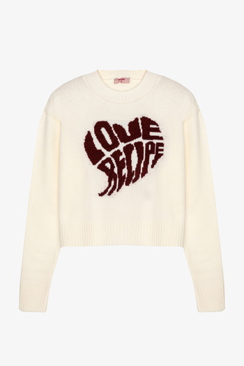 Quzu Heart Letter Patterned Knitwear Sweater Ecru