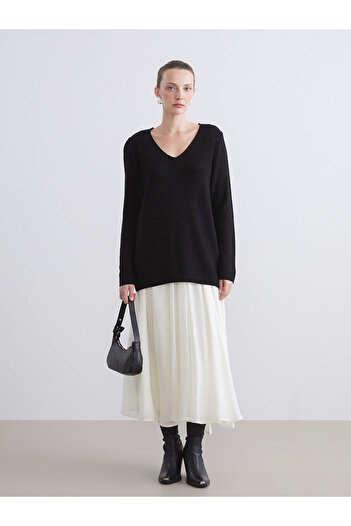 LC Waikiki Black V-Neck Women's Knitwear Sweater