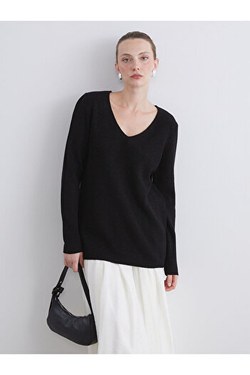 LC Waikiki Black V-Neck Women's Knitwear Sweater