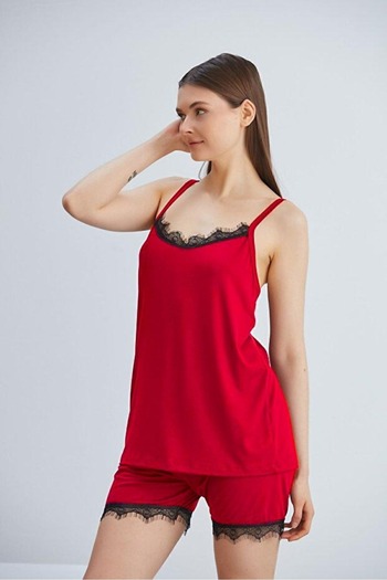 ÇAĞ MODA Viscose Pajama Set with Rope Strap Shorts