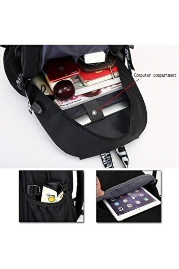 OEM Smart multifunctional backpack with USB and AUX port, glowing Marshmello print, black/white, 48x30x1