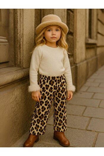 Zekids Girls' Furry Soft Textured Leopard Patterned Trousers