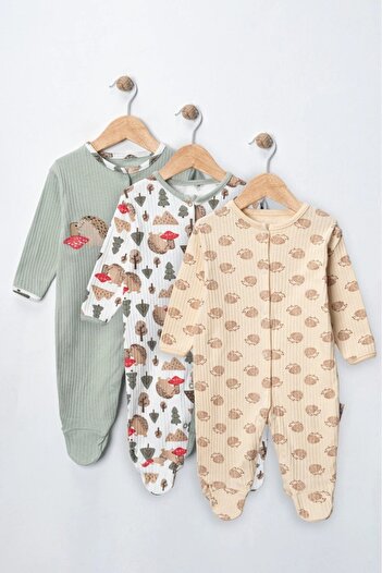ENİA BABY Baby Patterned Seasonal Cotton Newborn 3-6-9 Months 3-Piece Clothing Jumpsuit Set Sleeping Bag