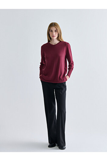 LC Waikiki Burgundy V-Neck Women's Knitwear Sweater