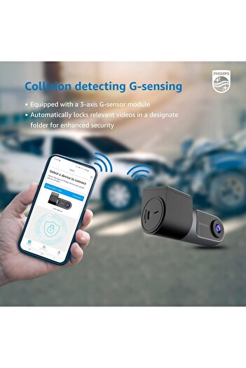 Philips GoSure 3001 Dash Cam for Car, Full HD 1080p, G-Sensor, Loop Recording, Night Vision, Wide An
