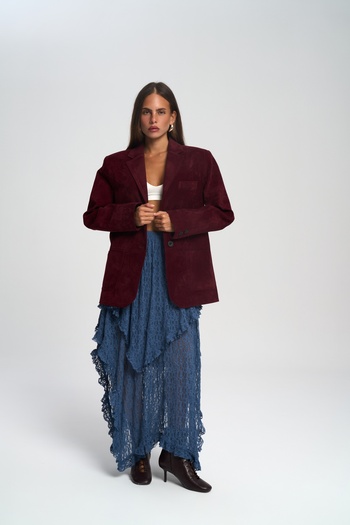BOHEMAİ Orsina Burgundy Blazer with Slit Detail