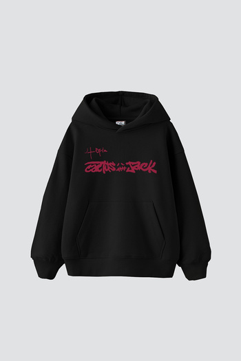 Bak Moda Utopia Cactus Jack Printed Oversize Unisex Black Hoodie