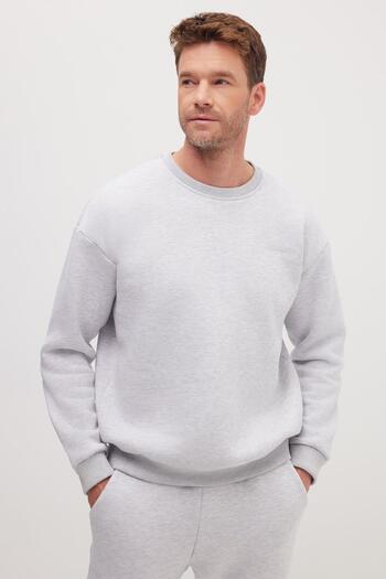 Tudors Men's Relax Fit Cotton 3 Thread Soft Textured Fleece Inside Crew Neck Grey Tracksuit Set