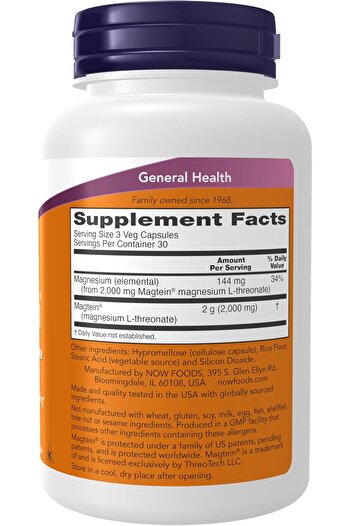 Now Foods Magtein Veg Capsules, 90 Count (Pack of 1)