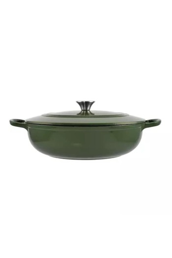 Perfect Home Enamelled Cast Iron Pot with Lid, Stainless Steel Handle, Green, 5.5 L,