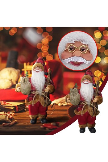 OEM Decorative Christmas Figurine, Santa Claus Sitting with Sleigh, Plastic and Textile, 35x18x20 cm, Red/