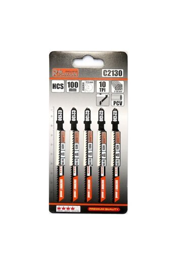 richmann exclusive Blade, Jigsaw Blade, for Wood, HCS, Type T Attachment, Reverse Teeth, 10 TPI, Set of 5 Pieces, 100 m