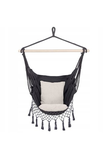 Springos Chair Hammock with 2 Cushions, Gray and Cream, max 150 kg, 130x100 cm,