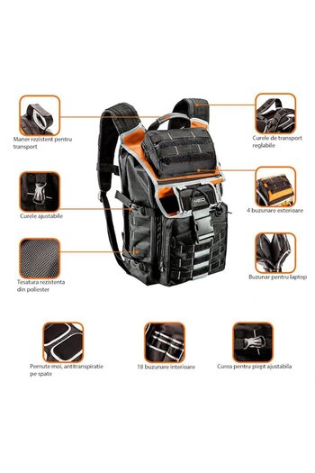 NEO Tool Backpack, 22 Pockets, 30x23x46 cm,