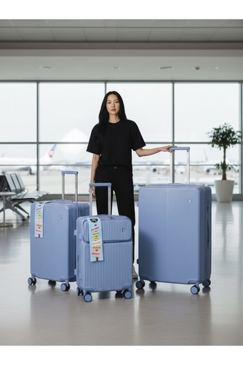 ZAAPPY Lightweight Hardshell Luggage 3Pcs Set, Front Opening Carry On Suitcase, Bottle Holder