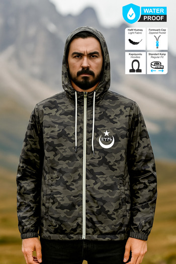 BESSA Camouflage Raincoat Turkish Printed Waterproof Seasonal Fabric Hooded Zippered Pocket