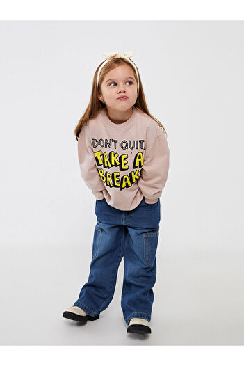 LC Waikiki Crew Neck Printed Long Sleeve Girl's Sweatshirt