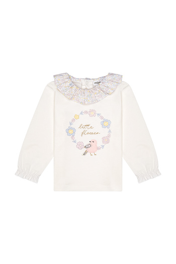 Miny Center Baby Girl Long Sleeve T-Shirt with Ruffle Detail on the Collar