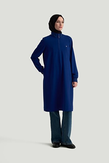 Armine Trend Ribbed Half Zip Tunic Purple Navy 25Kt456