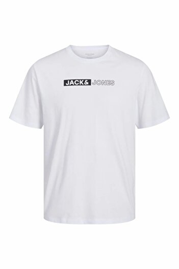 Jack & Jones Plus Men's White Jjecorp Logo Tee Play Ss O-N Noos Pls Plus Size T-Shirt 12243630-White