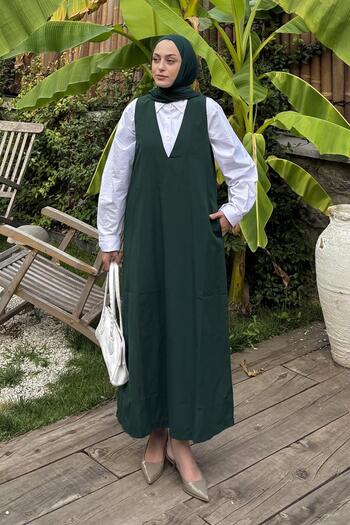 lamelif V-Neck Hijab Gilet Emerald Green