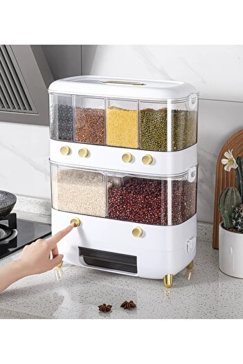 Un Rice and Grain Dispenser Bean Dispenser 6 Grain Storage Containers with Moisture-Proof Sealed Lid