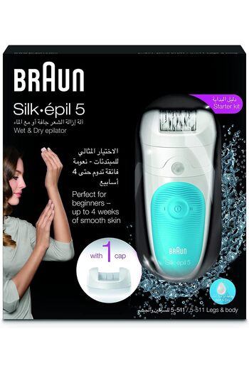 Braun Silk-Epil 5-511 Starter Kit Wet&Dry Cordless Epilator + Beginners Cap