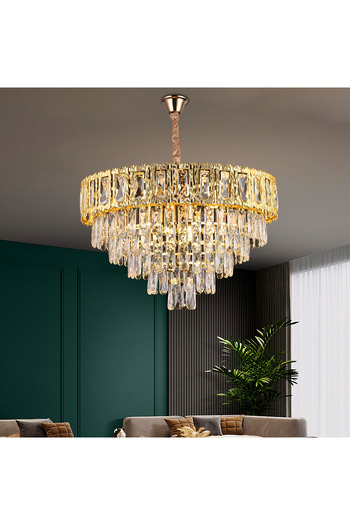Alista Home Crystal Chandelier BELVEDERE Magno 8 xE 14, Diameter 60 cm, Shiny Gold, Adjustable Height