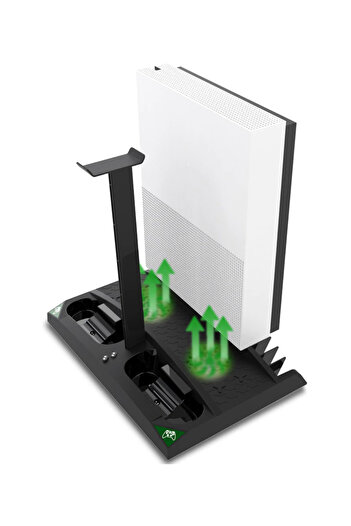 No branded 6-in-1 Vertical Gaming Station for Xbox One/X/S, Dual Fans, Controller Charge, Headset Stand