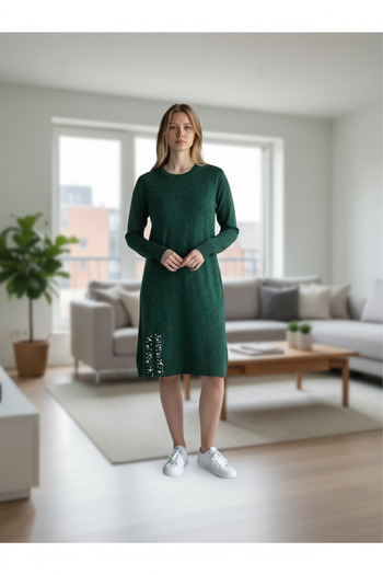 ECE GİYİM Women's Front Printed Skirt with Beaded Side Hem and Low Sleeve Tunic