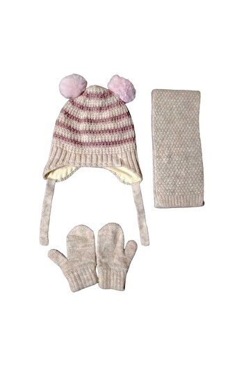 Aware Time Kitti 0-12 Months Girl's Fleece Scarf Beanie Gloves 3-Piece Set