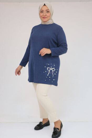 Eslina 58111 Plus Size Mir Tunic with Stone Detail on the Front - Indigo