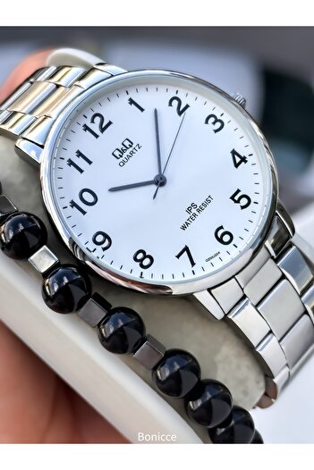 Q&Q Men's Digital Watch, Silver Steel Band, 5 Atm Water Resistant, with Bracelet Gift