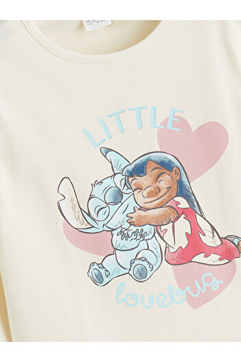 LC Waikiki Özmarka Yeni Sezon Bisiklet Yaka Stitch Baskılı Kız Çocuk Pijama Takımı