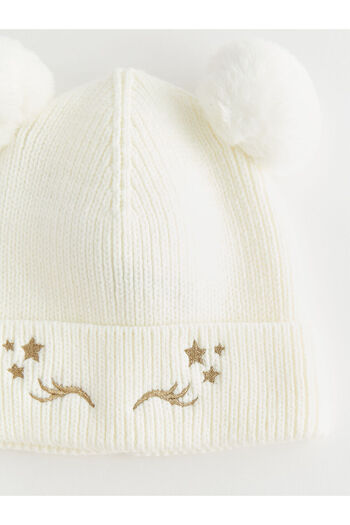 LC Waikiki Ecru Plush Pompom Girl's Beret and Neck Collar