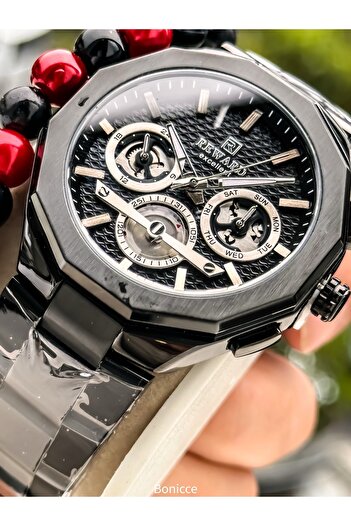 Reward Men's Wristwatch, Certified, Guaranteed, Black Steel Band, Calendar, Bracelet Gift