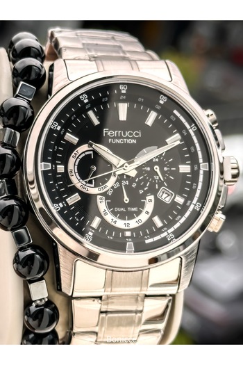 Ferrucci Men's Wristwatch, with Calendar, Functions Active, Silver Steel Band, with Bracelet Gift