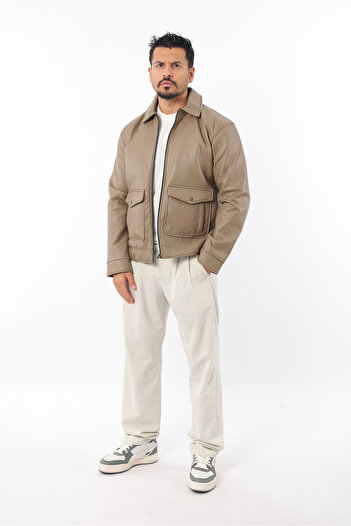 Rodrigo Men's Oversize Inner Lined Jacket Soft Leather Coat with Zipper Pockets