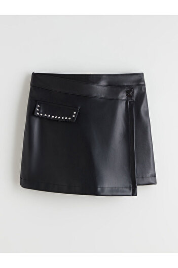 LC Waikiki Peak New Season Elastic Waist Leather Look Girls' Shorts Skirt