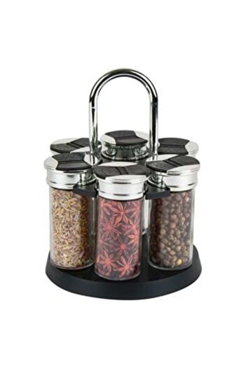 OEM Glass Spice Jar Set with Rotating Stand - 6 pcs