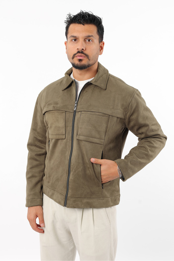 Rodrigo Men's Seasonal Slim Fit Suede Jacket with Inner Lining and Zipper Closure