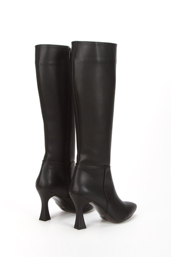 Blacktavern Pointed Toe Long Knee-High Boots Black 9cm Heel