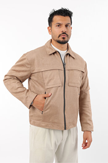 Rodrigo Men's Seasonal Slim Fit Suede Jacket with Inner Lining and Zipper Closure
