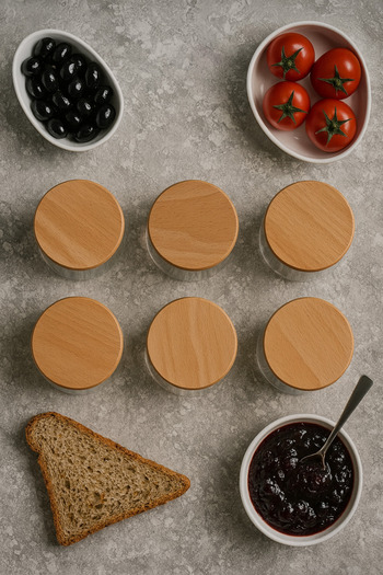 ZURİ DESİGN Airtight 6-Piece Striped Glass Breakfast Vacuum Lid Jar Set - 365 ml