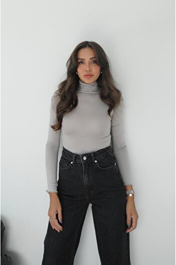 Havoş Stone Color High Neck Transparent Blouse